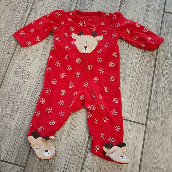 Carter's Other - Carter's baby girl warm fleece holiday footed winter pajamas reindeer red 0-3M